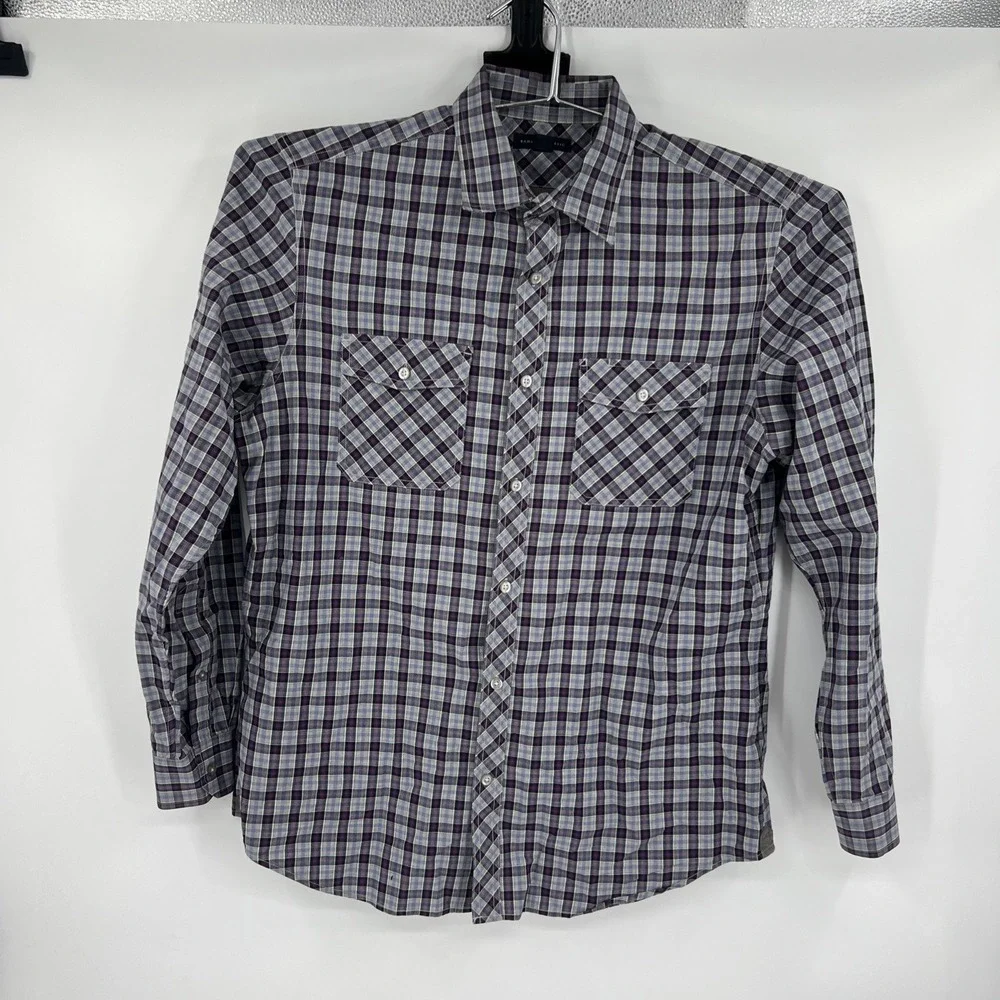 Banana Republic Purple Mens Plaid‎ Button Up Shirt Size Large 16-16 1/2